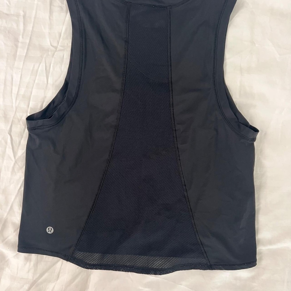 Lululemon Black Mesh Back Crop Tank Performance Crew Neck Fitted – 2